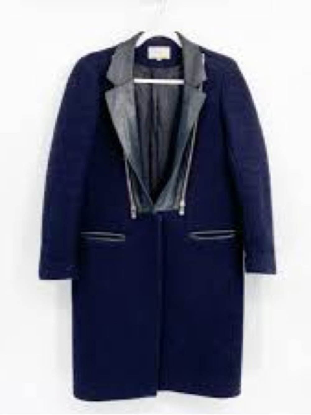 Sandro Navy Long Coat with Contrast Lapel